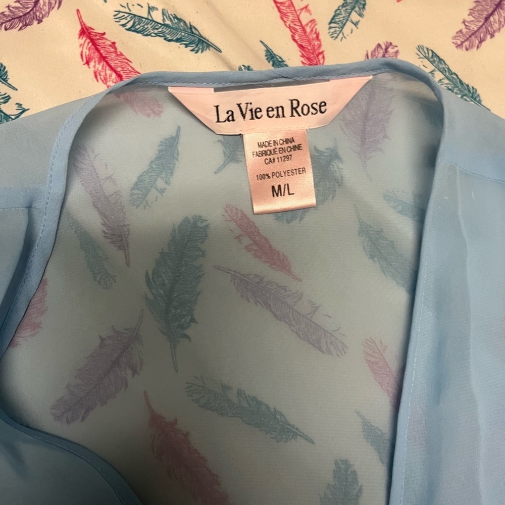 🌸Sheer Blue Robe with Faux Fur Trim - Picture 4 of 4